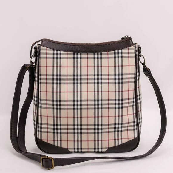Authentic Burberry Messenger in Brown Leather & Nova Check Canvas